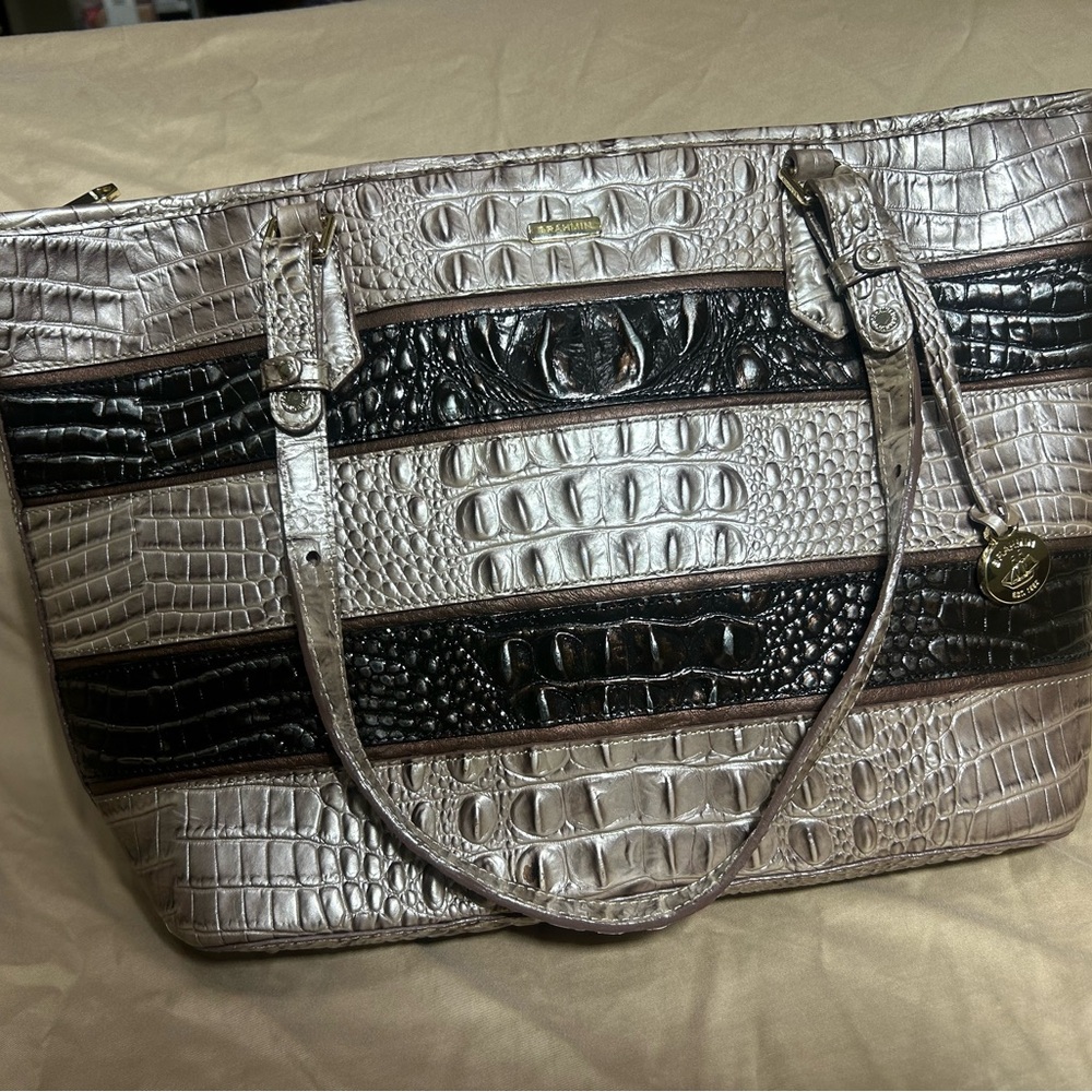 Brahmin Crocodile Patterned Tote - Black and Silver